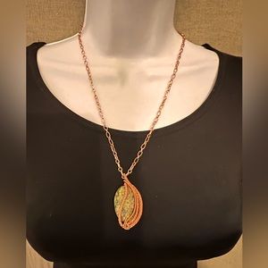 Handmade copper wire wrapped unakite necklace Copper has many benefits see below